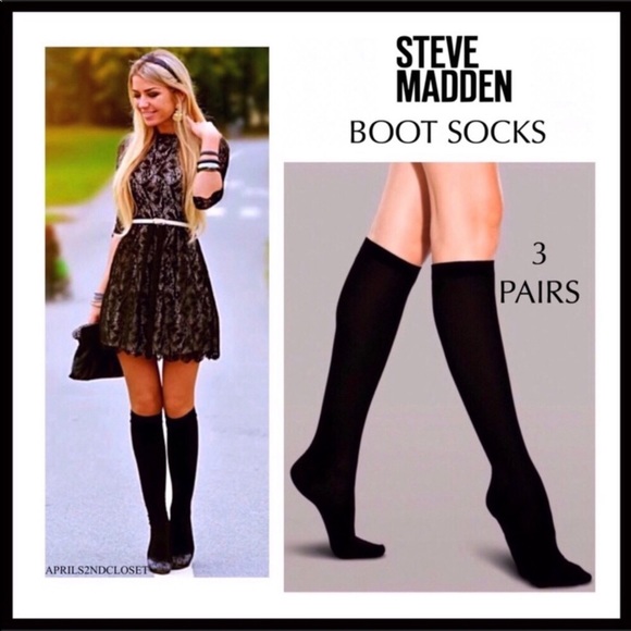 Steve Madden Accessories - STEVE MADDEN 3 BLACK TALL KNEE HIGH BOOT SOCKS A3C